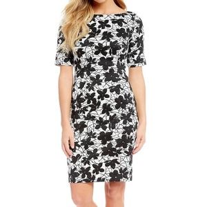 Calvin Klein Womens Black White Floral Fitted Sheath Dress Size 2